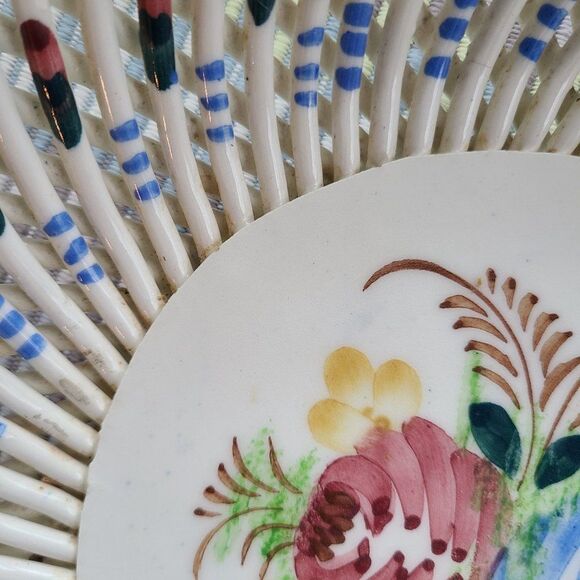 Vintage Reticulated Lattice Decorative Ceramic Bowl Hand Painted Made In Spain - Picture 14 of 15